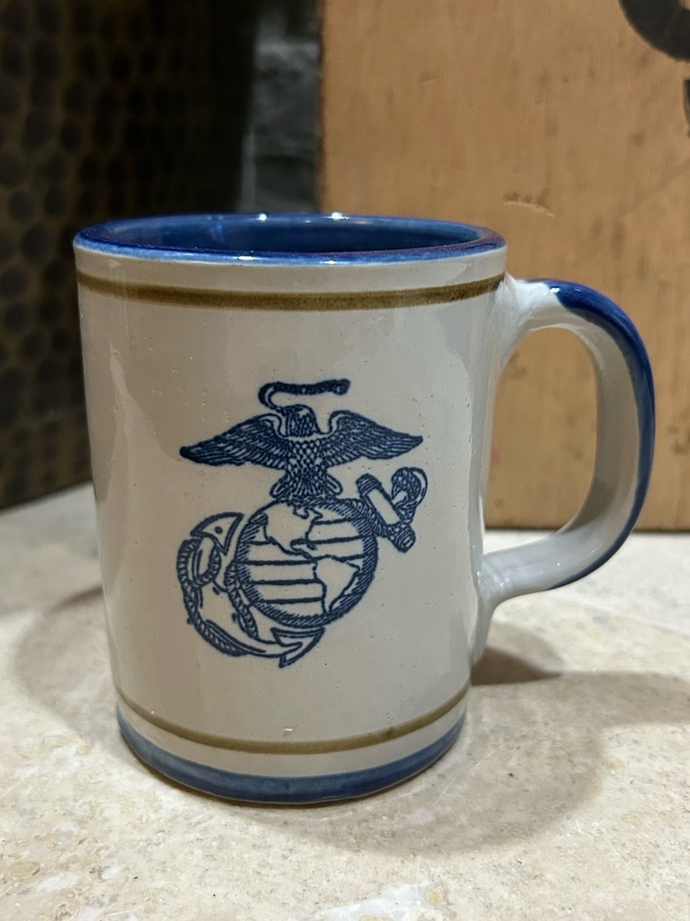vintage Louisville Stoneware coffee mug - Marine Corps Eagle, Globe